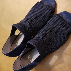 Eileen Fisher Knit Open Toe Suede Mesh Knit Womens Size 7.5 Block Heel Comfort